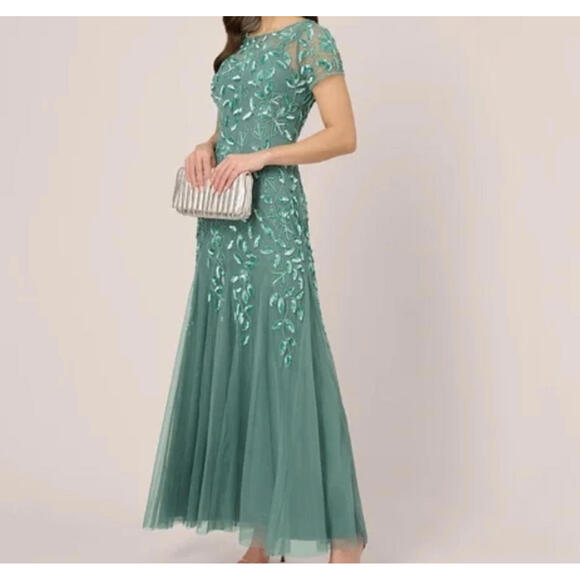 Adrianna Papell Dresses & Skirts - ADRIANNA PAPEL teal sequin beaded mother of the bride dress sz 14